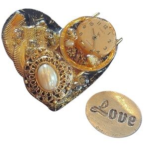 Heart Shaped Handmade Steampunk Pin brooch Watch Parts Beads Costume Love Token